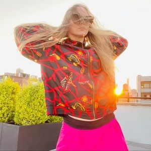 EVR Silk Accessories Red Print ZipUp Bomber Jacket